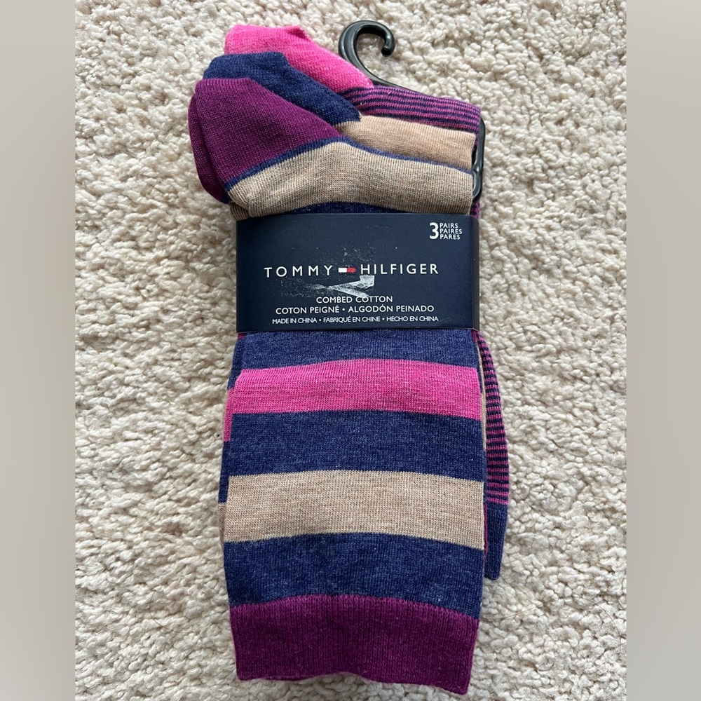 NWT Tommy Hilfiger Casual Socks Pink, Blue, and Tan Colorway 3 pair set! *Rare*
